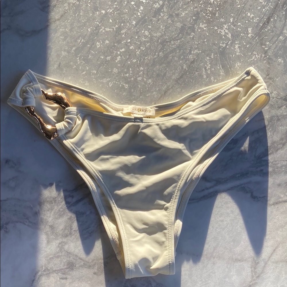 Moda Minx X Agnes Pimentel mix tie side bikini bottoms with gold hardware